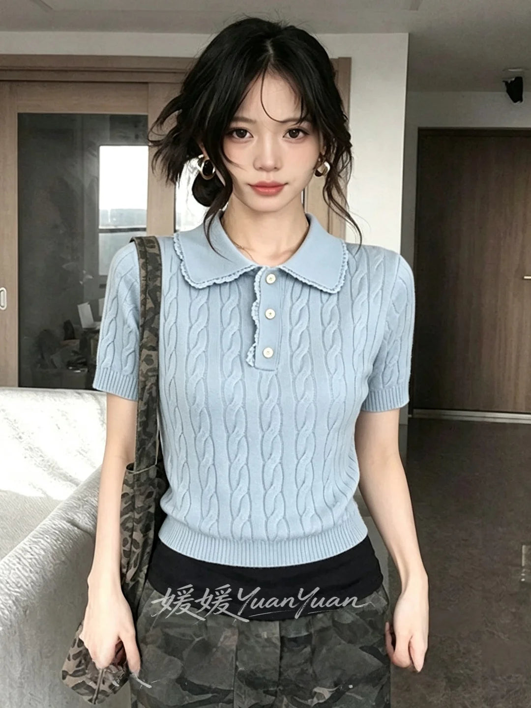Casual  Ne Knitted Sweater ort Sve Turtlene Pullover Summer Faion Korean Sle Versatile Twisted Flower Design...