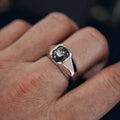 Silver glossy dazzling dark shiny metal inlaid black gemstones mens rings classic and handsome attending banquet jewelry