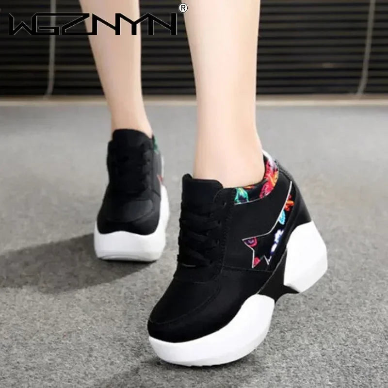 Women Sneakers 2025 Fashion Casual Shoes Woman Comfortable Breathable White Flats Female Platform Sneakers Chaussure Femme 10cm