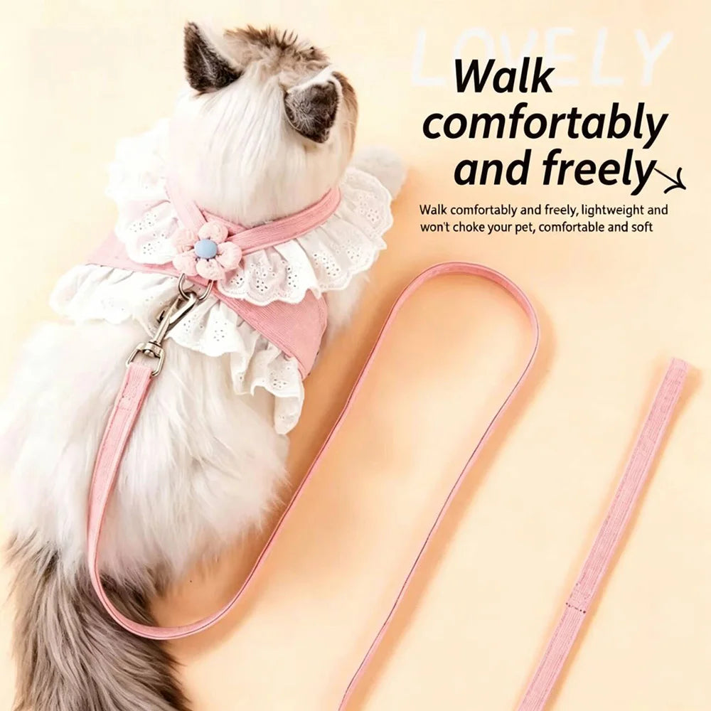 Cat Harness and Leash Sets Adjustable Dog Harness for Small Dog Leash Breashable Pet Harness Out Walking Dog Strap