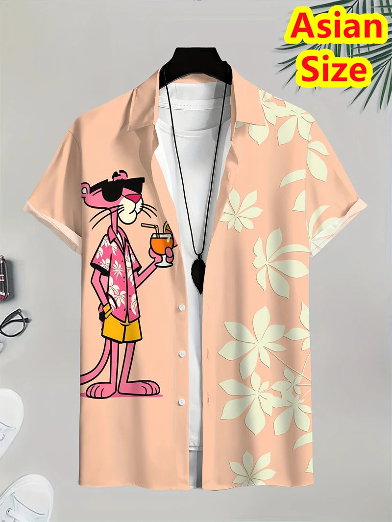 New Man Shirts Casual Lapel Cartoon Tiger Print Shirts Summer Seaside Holiday Style Tops Y2k Clothes Mens Shirts Luxury Designer