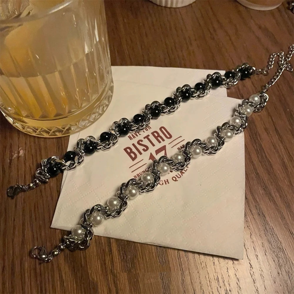 Stainless Steel Beaded Chain Bracelet For Women Men Trend Silver Color Y2K Hip Hop Jewelry Gift Friends Lovers Accessories