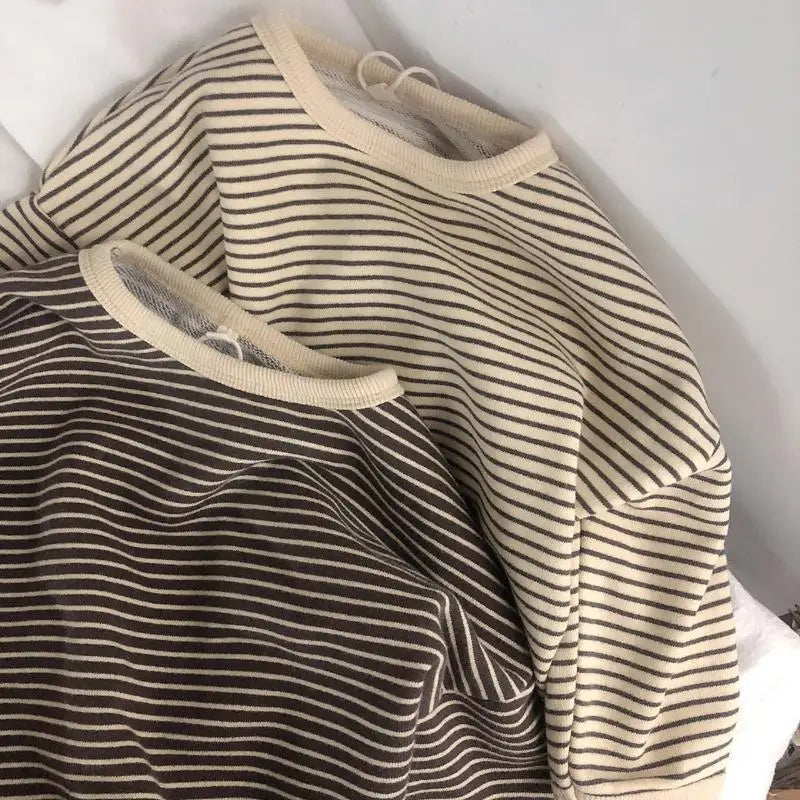 Baby Boys Long Sleeved Sweatshirts Spring Autumn And Winter Toddlers Clothing Children's Fashion Casual Comfortable Striped Tops