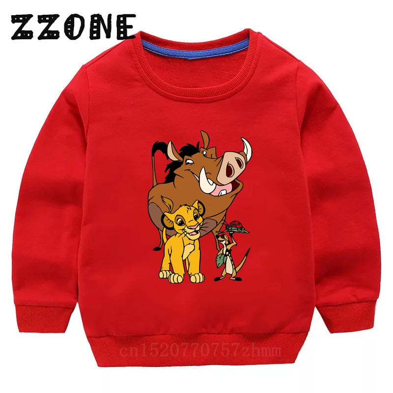 Kids Sweatshirts The Lion King Cute Simba Print Cartoon Children Hoodies Autumn Baby Pullover Outwear Tops Girls Boys Clothes