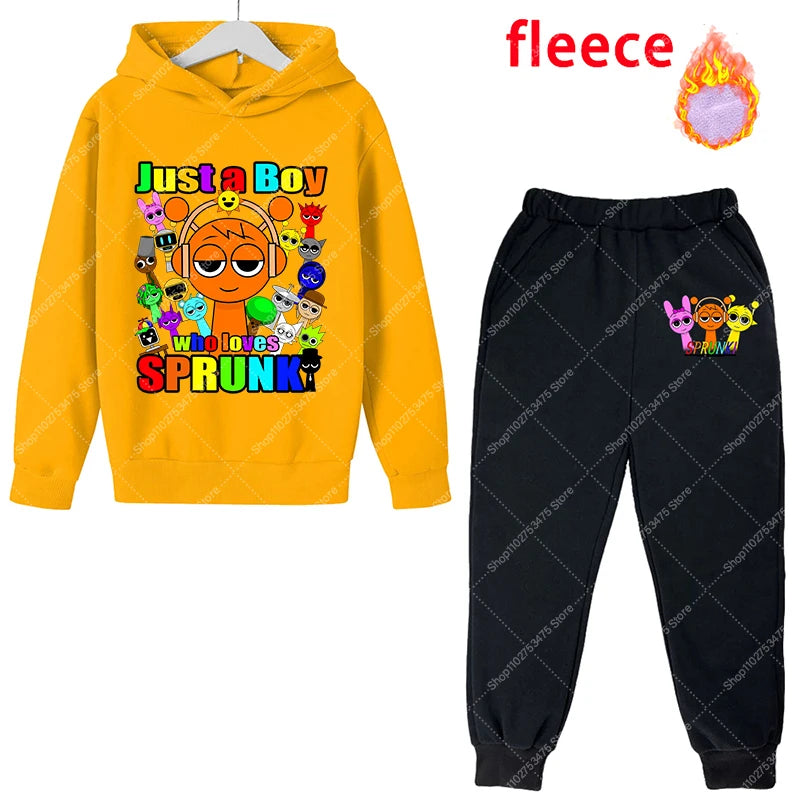 Sprunki Kids Anime Cute Hoodies Pants Set Children Autumn Winter Clothing Boy Girl Cartoon Hooded Top Fashion Trousers Gift 2025