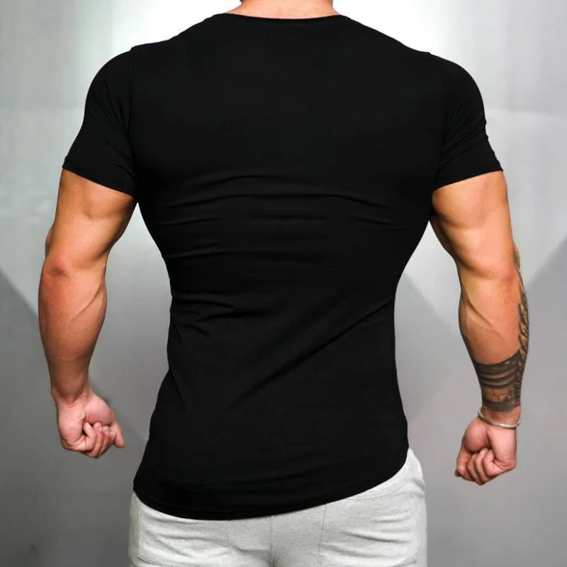 Mens Running Sport  Short Sleeve T-Shirts Summer Cotton Breathable Slim Fit Sportswear Gym Bodybuilding Fitness Muscle Shirts