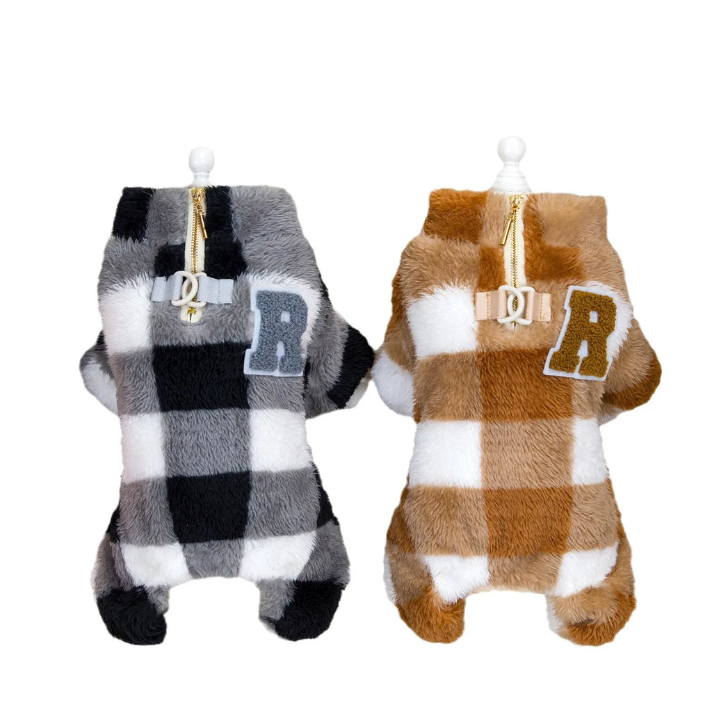 Pet clothing dog clothes European and American fashion autumn and winter cat belt traction out warm large plaid fleece
