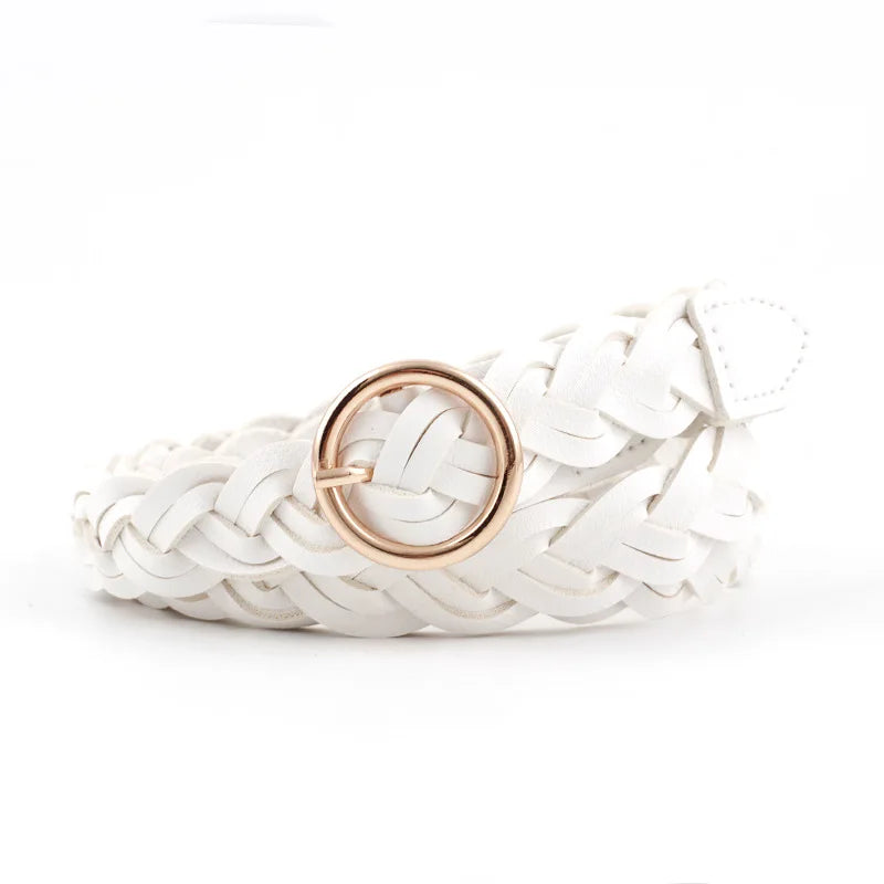 Women's Belt New Fashion Versatile Braided Simple Decorative Round Buckle Belt for Women