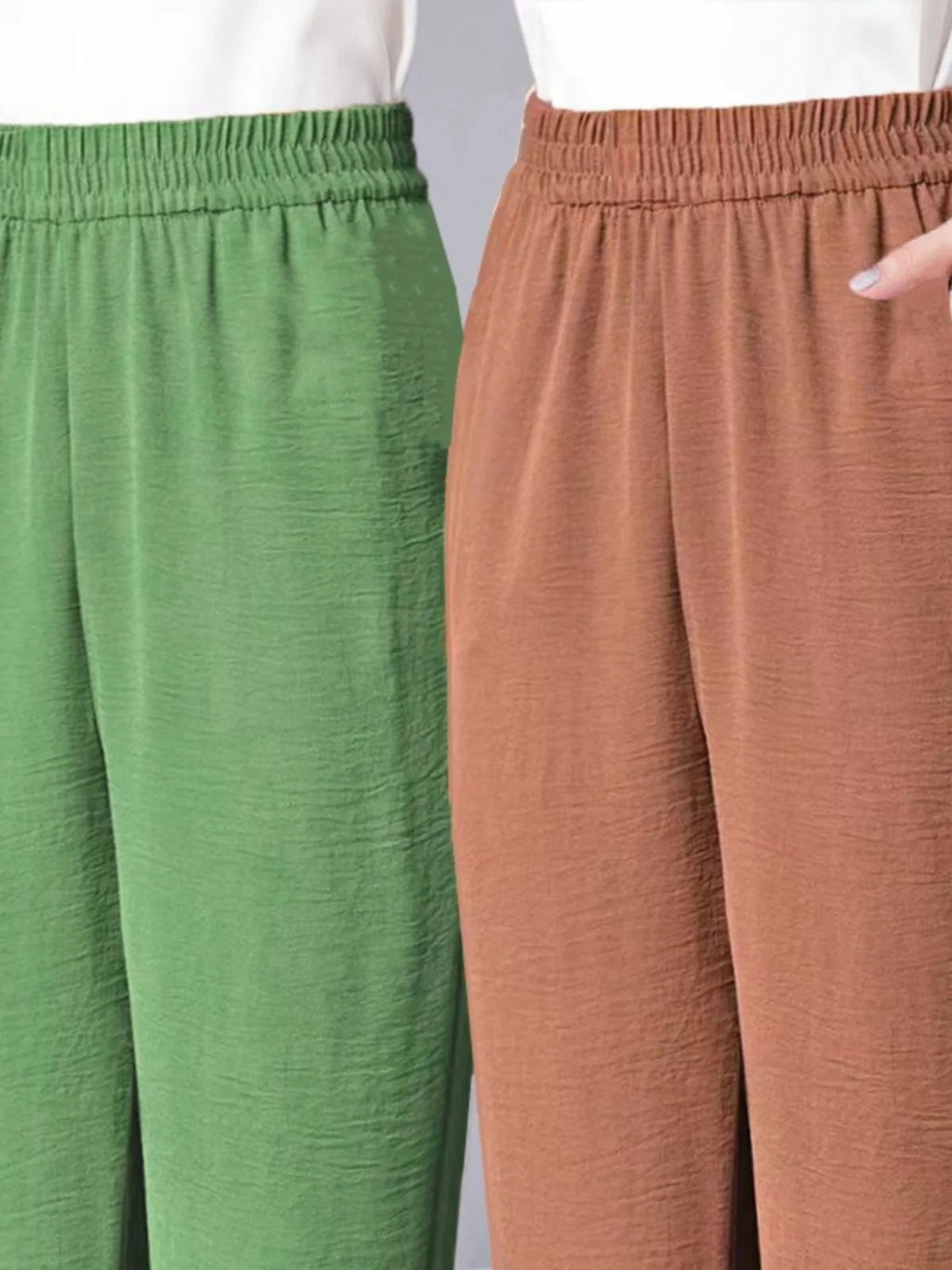 Ladies High Waist Ice Silk Hemp Thin Straight Leg Casual Pants Harlan Sle Nine Point Summer Trousers Pure Color Casual Wear
