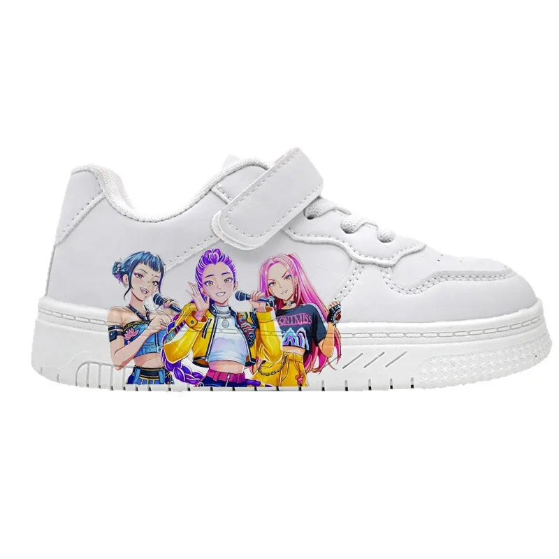 Kids Casual Sport Shoes Girls Cartoon Print Training Shoes Children's Anti-slip Sneakers Student Pu Leather Outdoor Shoes