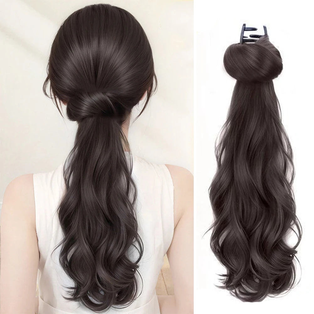 Wig Synthetic Ponytail  Low Side Ponytail Claw Clip Women's Layered Slightly Curly Big Wave Natural Braid Wig