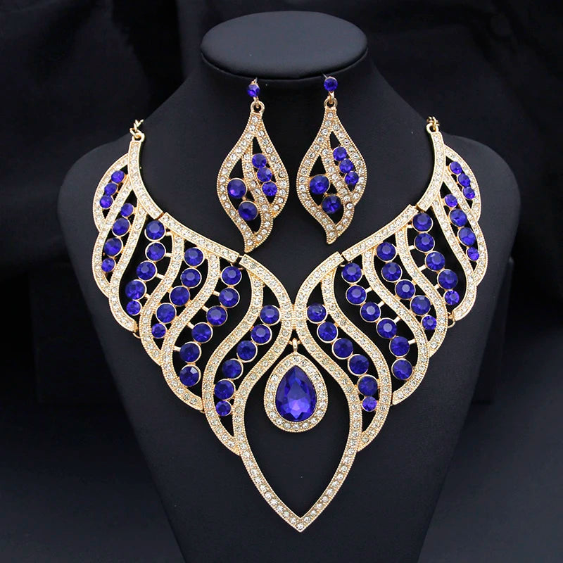 Fashion Jewelry Sets for Women Rhinestone Choker Necklace Sets for Bride Luxury Bridal Wedding Costume Jewelry Party Prom