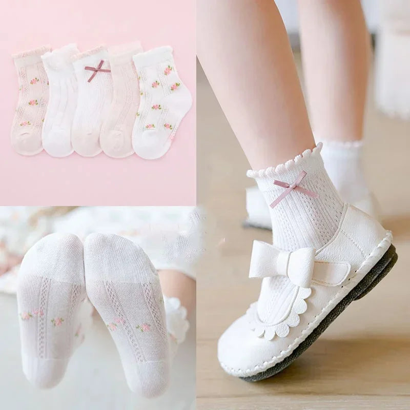 Kids Socks 5 Pairs/Lot Spring Summer Cotton Girls Socks Cute Flowers Pattern for Children Baby Little Girl Clothing Accessories