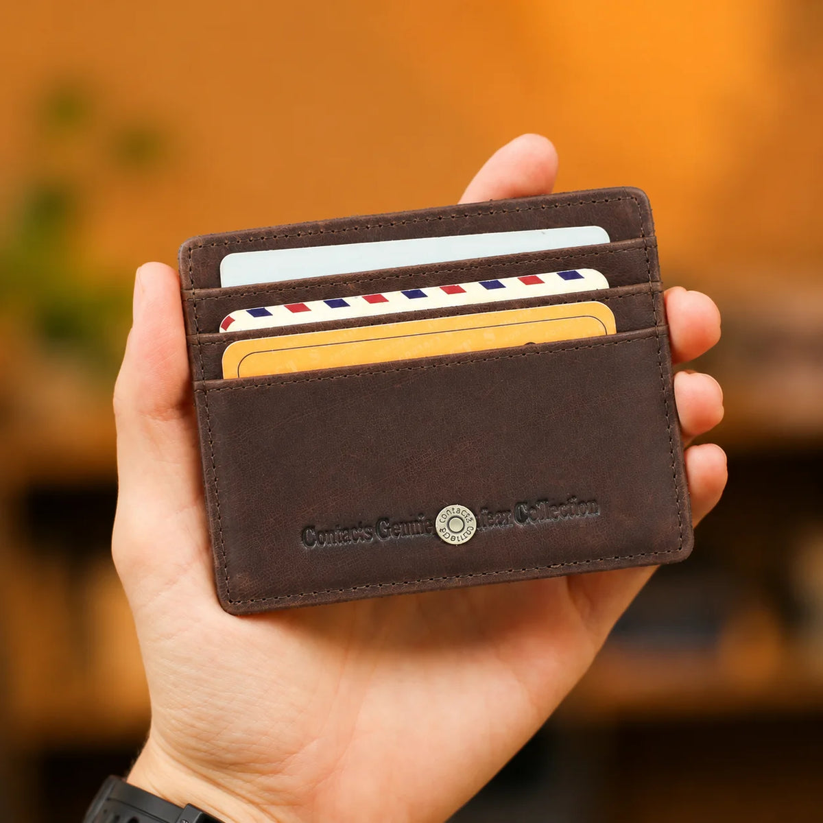 CONTACT'S Magic Wallets Genuine Leather Men Slim Wallets RFID Card Holders Money Clip Ultra Thin Small Mini Wallets for Men Gift