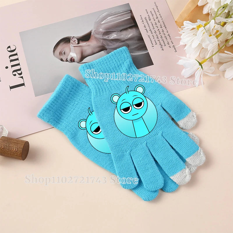 Sprunki Gloves for Children Anime Cartoon Cute Knitted Glove Boys Girls Winter Touchable Screen Warm Accessories Kawaii Mittens