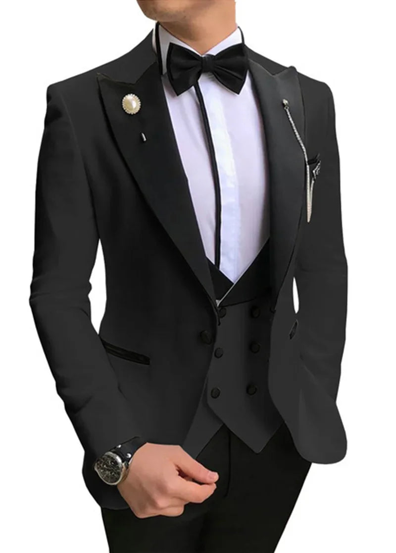 2024 Men 3 Pieces Suits For Men Custom Made Groom Groomsmen Tuxedos Wedding Men Suit Terno Masculino ( Jacket+Pants+Vest )