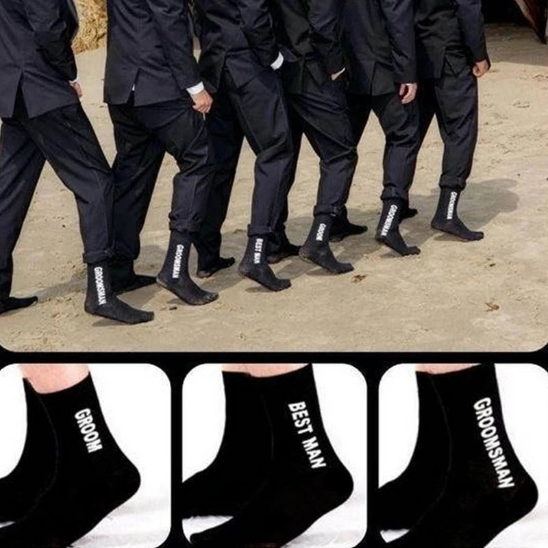 Wedding Socks Men Socks Groom Best Man Groomsman Socks Letter Socks Combed Cotton Dress Wedding Party Long Stockings