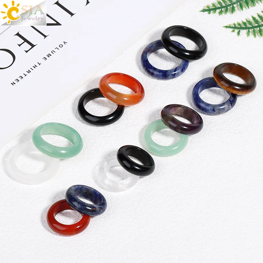Gem Stone Crystal Band Rings for Men Natural Pink Stone Quartz Red Agates Jaspers Dainty Finger Jade Ring Women Jewelry H474
