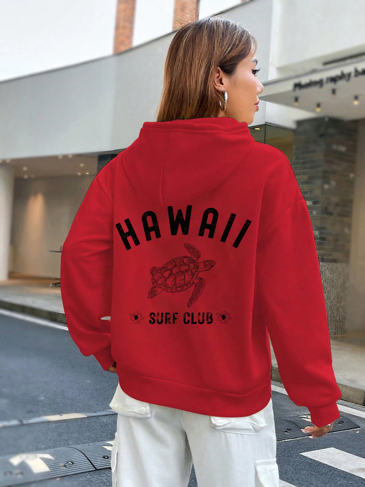 Hawall Surf Club Simple Letter Pattern Printing Womens Hoodie Long Sleeves Pocket Sweatshirts Warm Pullover Fashion Clothes