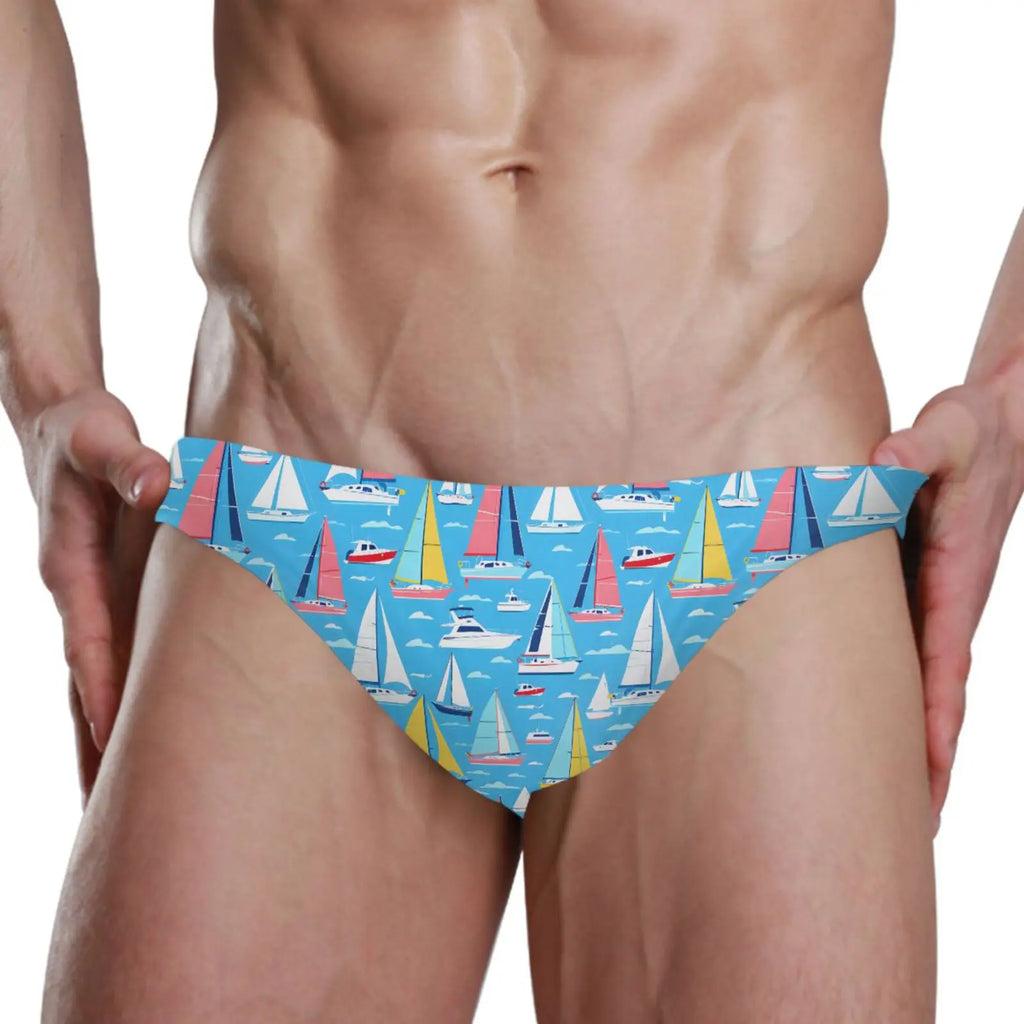 Man's Brand Swimming Briefs Low Waist Sailing print Swimwear drop With Push-up Pad Sexy Shorts Trunks Boxers Summer Men's Swim