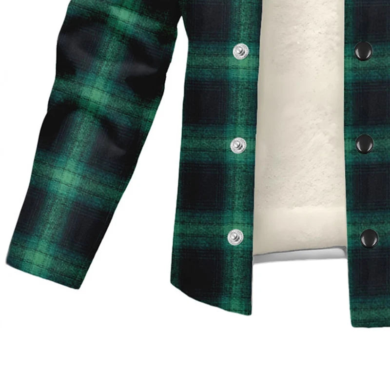 Plus Fleece Warm Plaid Hooded Jacket Men Y2K Street Loose Cardigan Hoodies Man Autumn Winter Thicken Single Breasted Casual Coat
