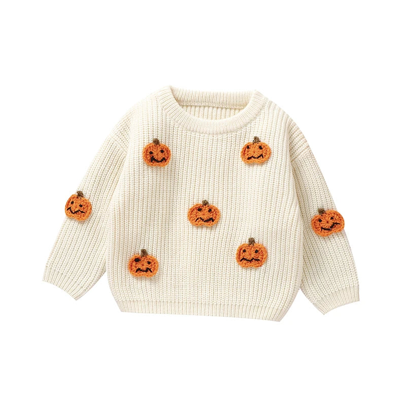 Newborn Baby Sweaters Knitted Fashion Orange Halloween Pumpkin Knitting Infant Kids Boys Girls Pullovers Tops 1-3Y Children Wear