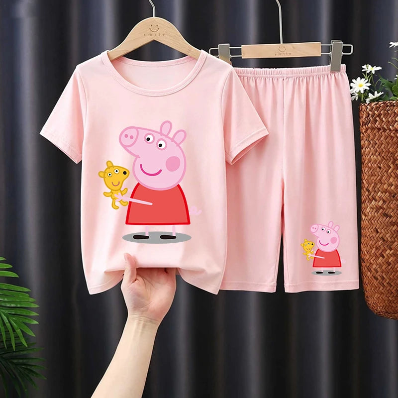 Peppa Pigs Children Pyjamas Sets Cartoon Girls boys Sleepwear Short Sleeved Clothes Kid Pajamas Set Baby Shirt Tops Clothing