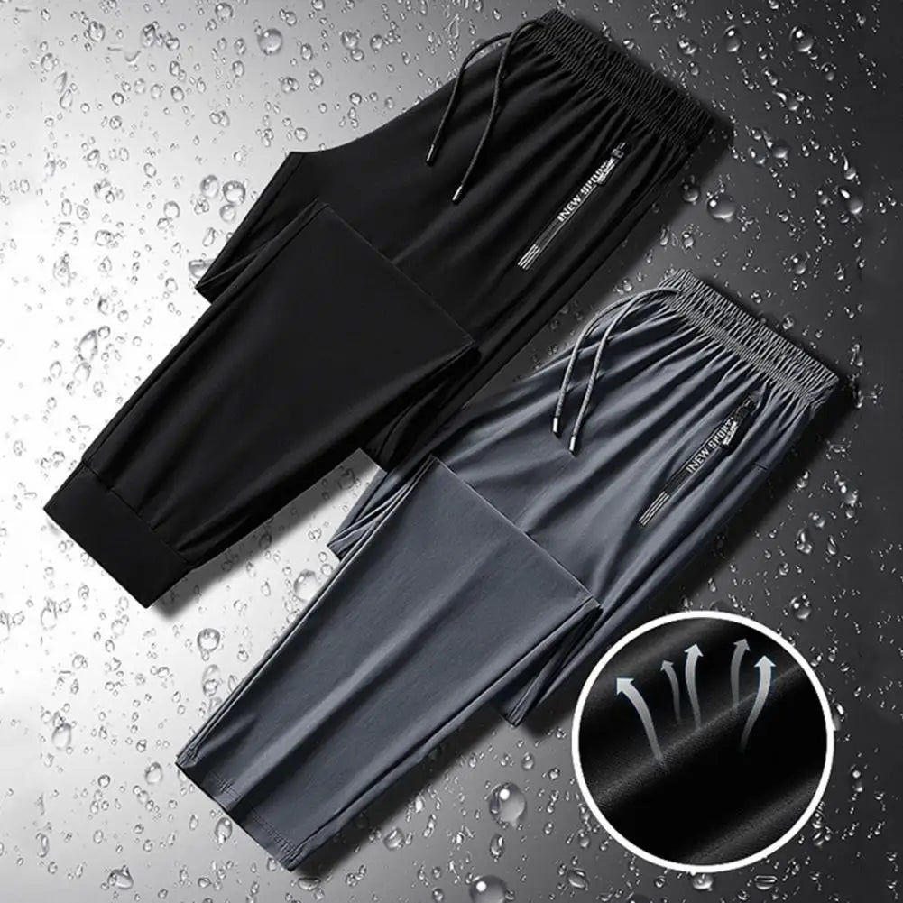 Men Pants Summer Trousers for Men Men's Quick-drying Ice Silk Sport Pants with Zipper Pockets Drawstring for Men for Running
