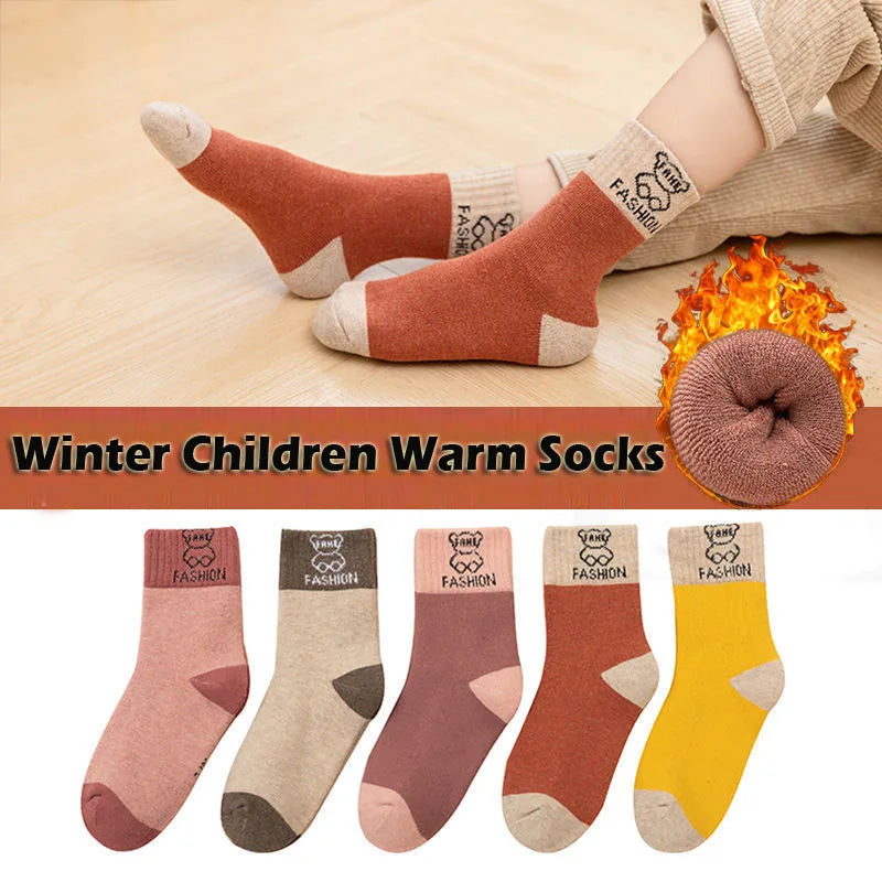 Children Winter Socks Boys Girls Socks 5 Pairs  Warm Cotton Solid Socks Kids Thicken Sock