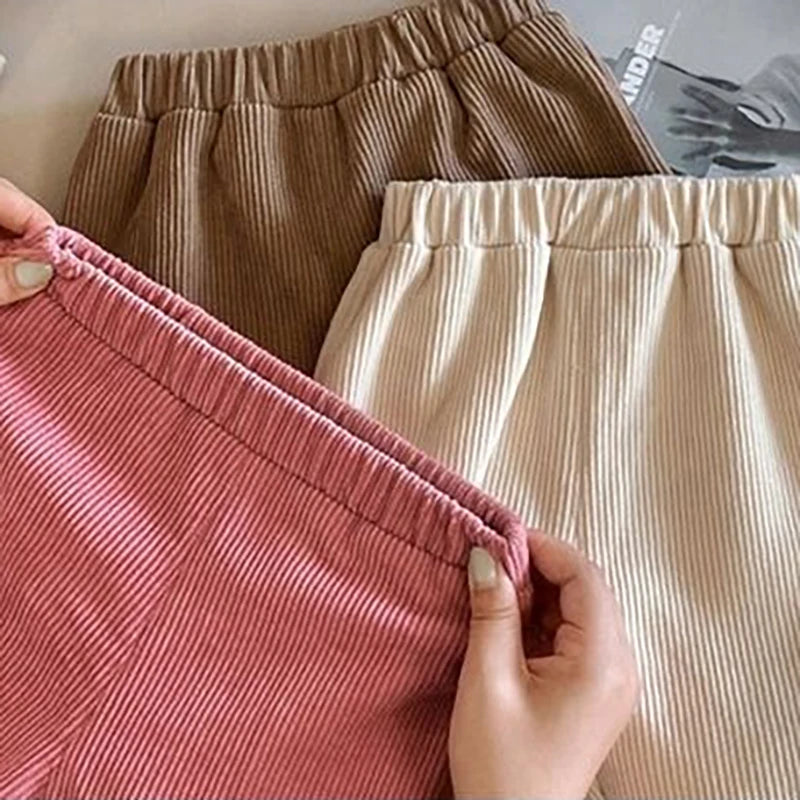 Kids Corduroy Pants Fleece Lined Wide Leg Trousers Autumn Winter Warm Elastic Waist Vintage Casual Pants for 1-6Y Girls