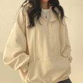 Women Hoodie Harajuku Loose Oversized Solid Color Top Half Zip Up Sweatshirt Female Casual Long Sleeve Pocket Hooded Coats 2025