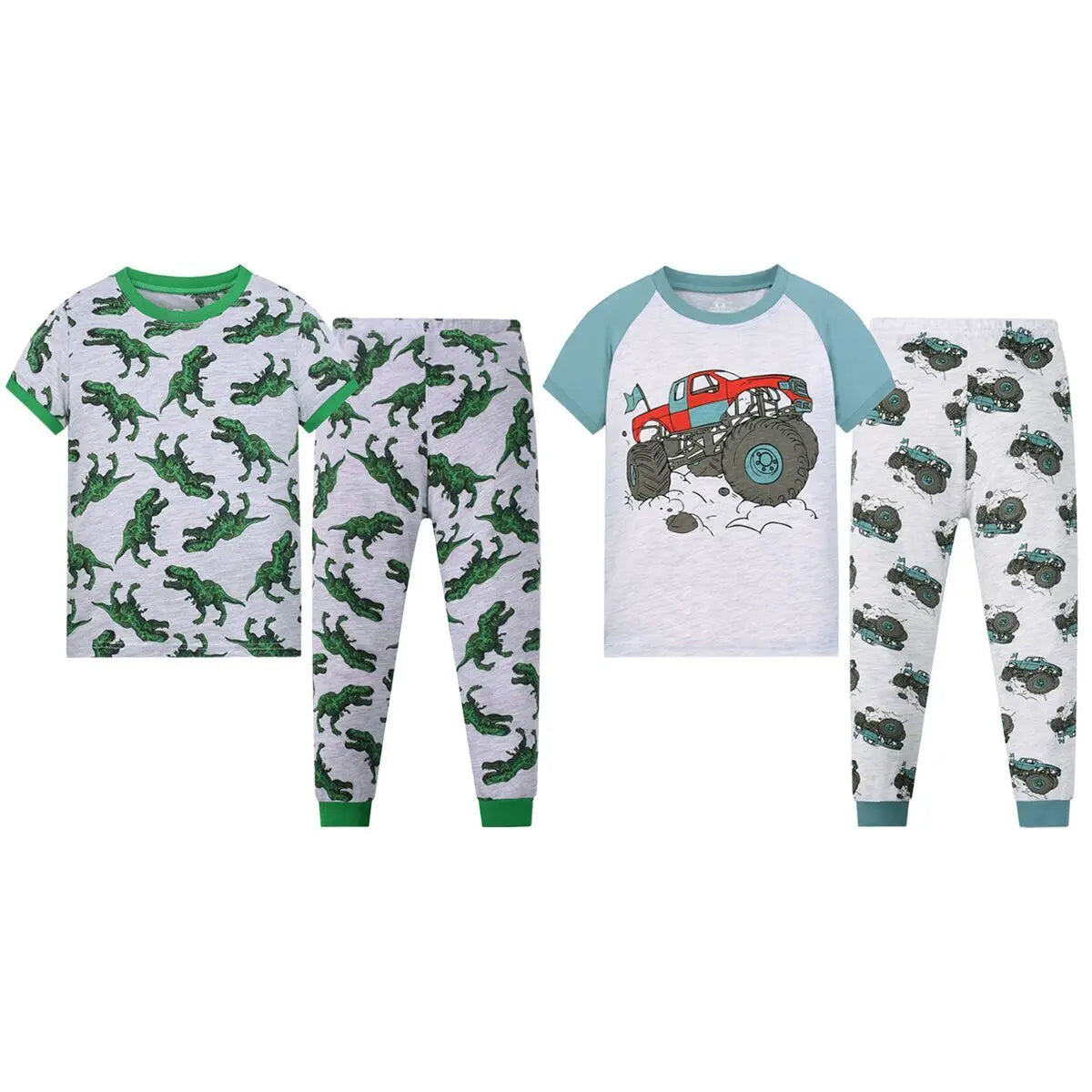 Kids Pajamas Set for Boys Multiple Styles Dinosaur T-Rex & Monster Truck Print Cotton Loungewear