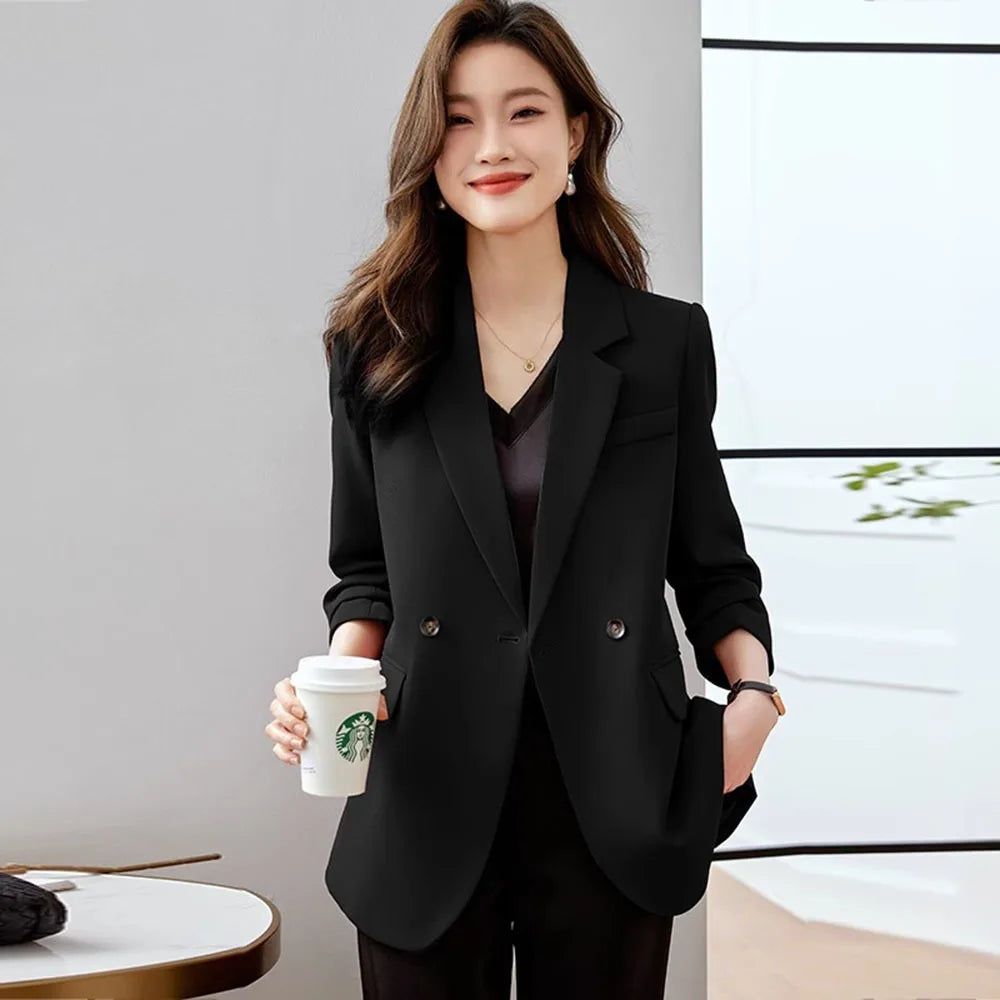 Spring Autumn Elegant Suit Jackets Women Clothing Blazer Coat Korean Chic Long Sleeve Tailored Button Solid Coats New Female Top