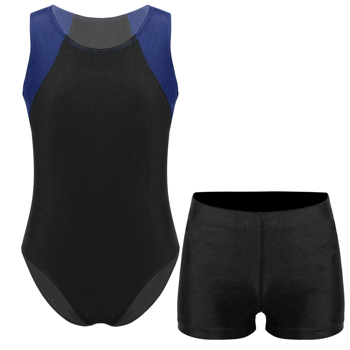 Kids Boys Sports Gymnastics Workout Sets Sleeveless Leotard Bodysuit Jumpsuit with Shorts Yoga Fitness Competition Dancewear