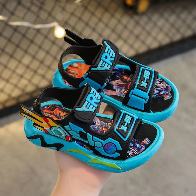 Kids Sandals for Boys 3-12 Year Old Soft Sole Anti Slip Cartoon Design Beach Outdoor Sandals