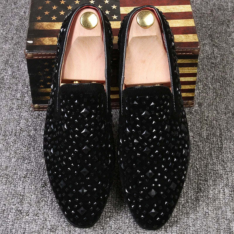 Fashion Men's Loafers Rhinestone Sequin Flat Shoes Comfortable Large Size Slip-on Casual Shoes Soft Moccasins Zapatos De Hombre