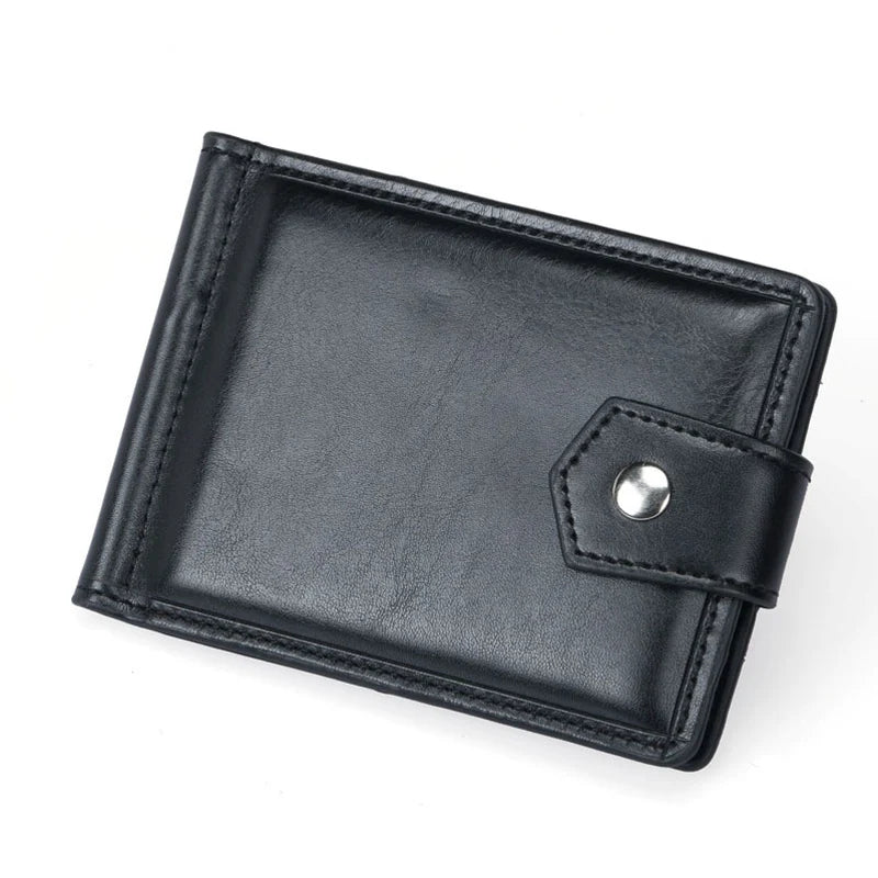 New Small Men's Leather Wallet With Coin Pocket Money Clip 5 Credit Card Slots A Metal Clamp ID Cash Holder Purse For Male