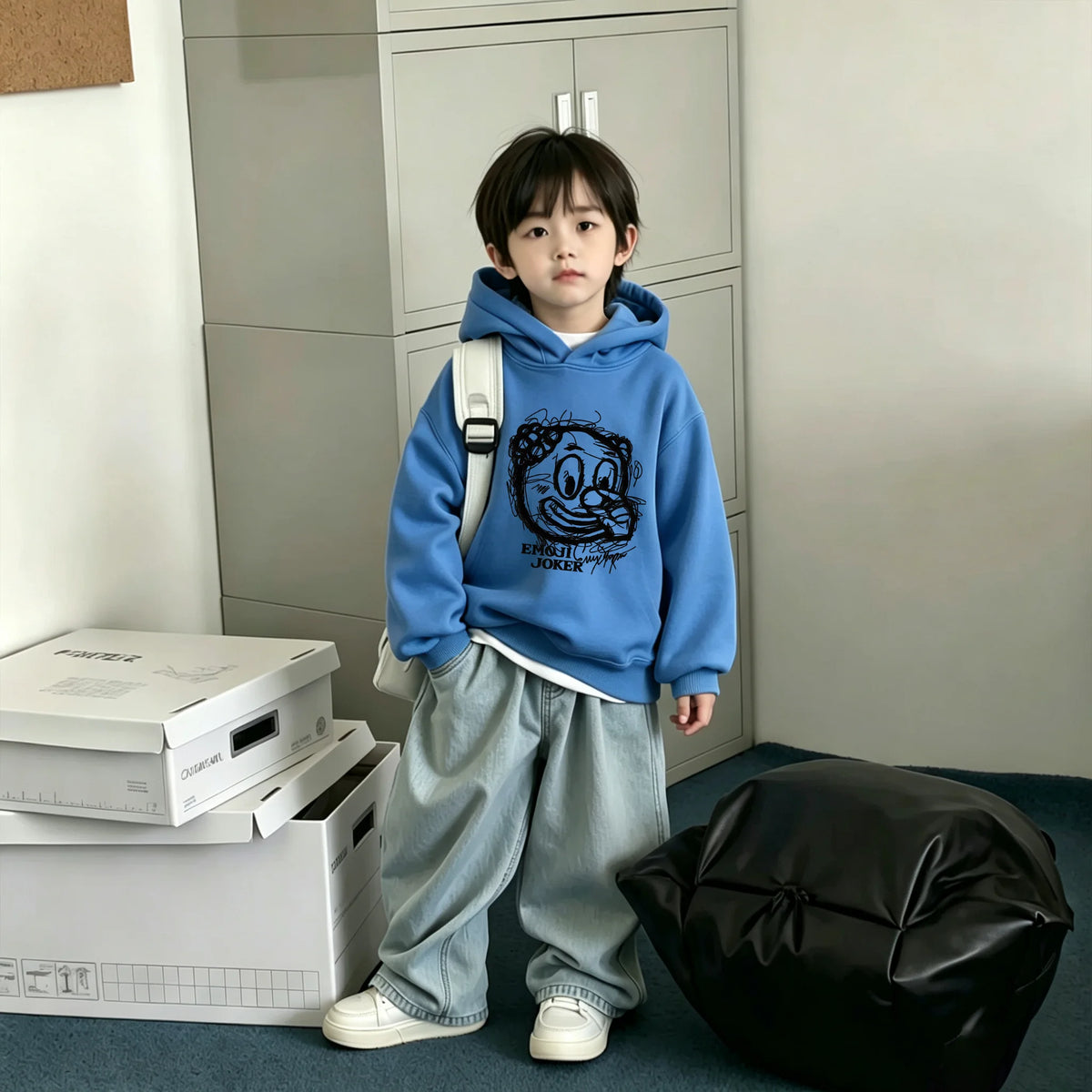 Boys Graffiti Joker Print Hoodie Autumn Kids Loose Hooded Sweatshirt Children Casual Long Sleeve Pullover Tops