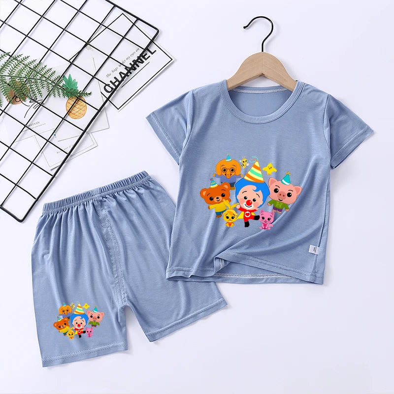 Plims Clown Children Pajamas Home Clothing Sets Kids T-shirt Pants Suit Cartoon Anime Low-waisted Boys Summer Nightshirt Clothes