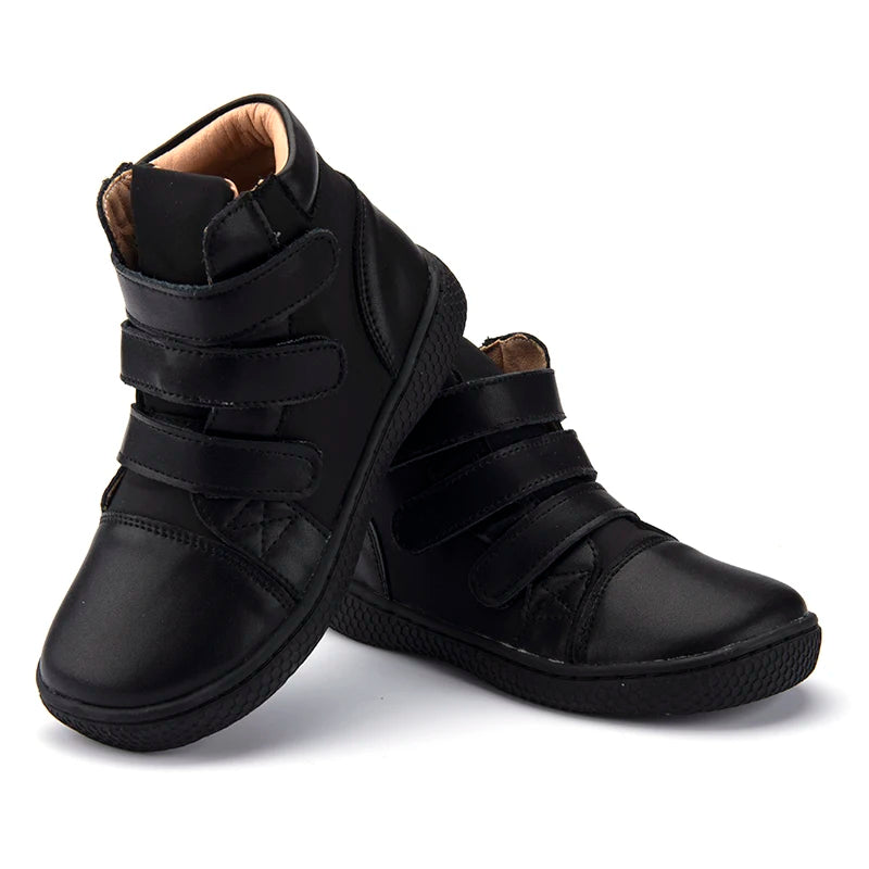 PEKNY BOSA Leopard boots kids shoes for girl ankle shoes soft bottom leather boots wide toes chid barefoot shoes for boy