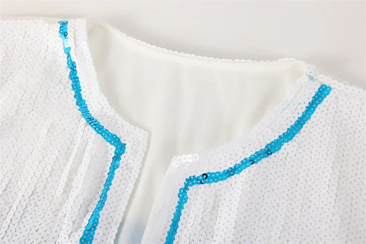 Summer New Letter Round Neck Patchwork Color Streetwear Hip Hop Coat Short Sleeve Sequins Night Club Loose Jackets