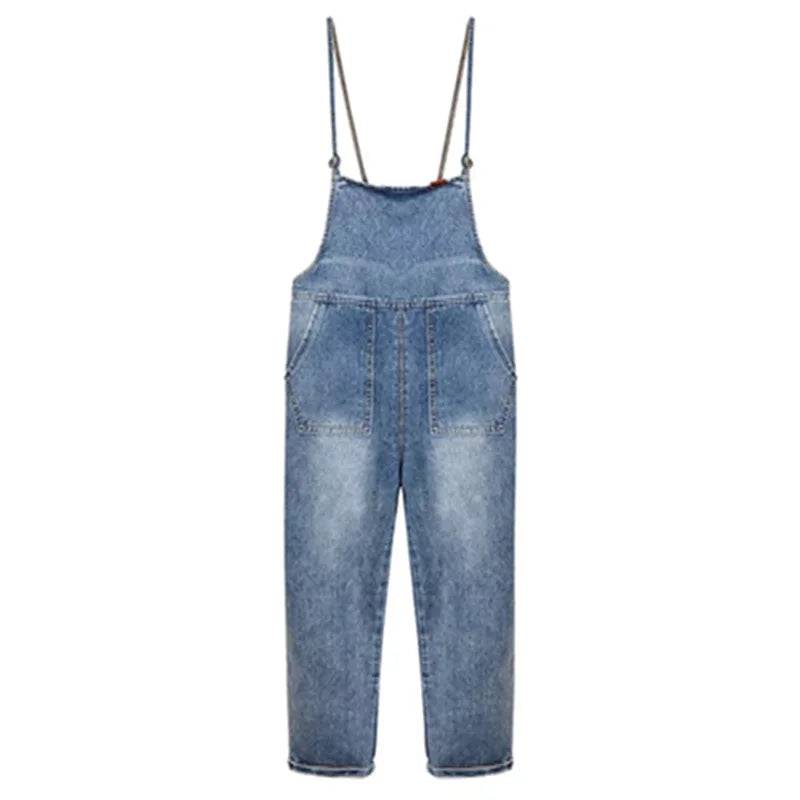 Summer Thin Denim Overalls Women's Loose High Waist Multi Pocket Worn out Washed Light Blue Nine Points Overalls Spring Autumn