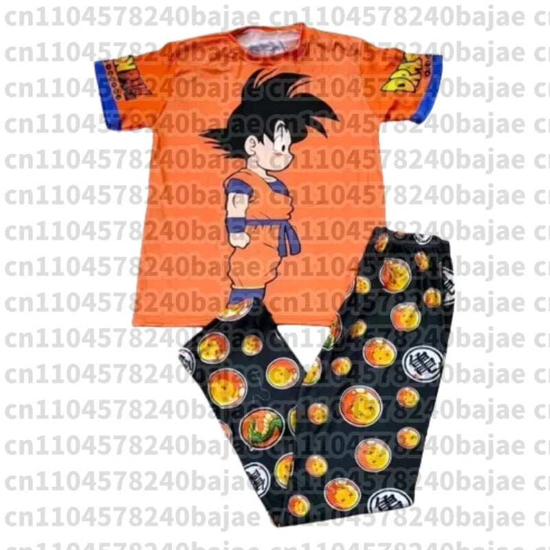 Pajama Set Son Goku Kiki Cartoon Matching Family Outfits Boys Girls Short Sleeve & Wide-Leg Pants Summer Quick-dry Comfy