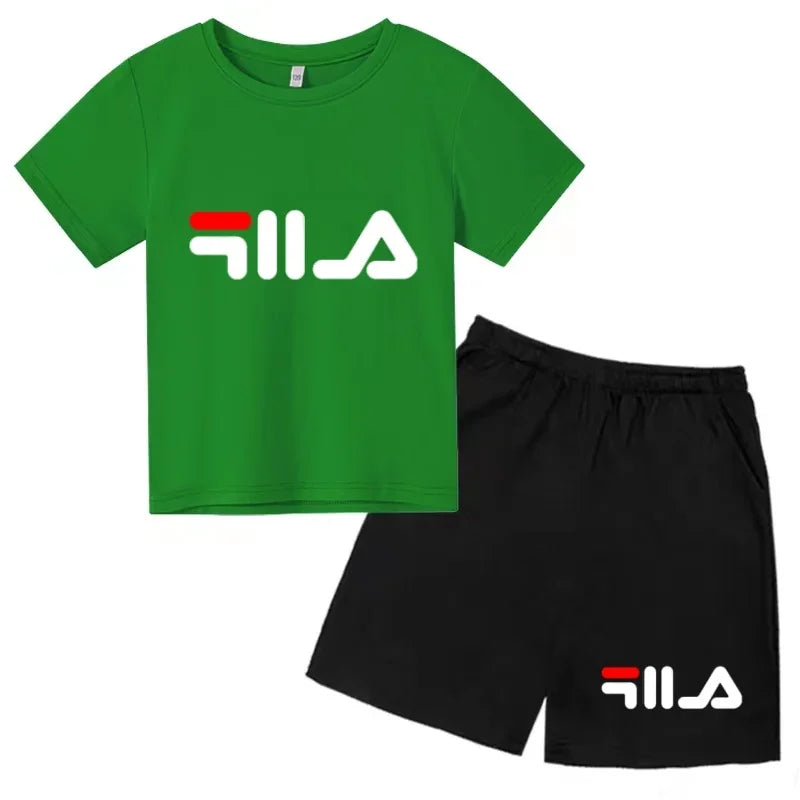 Summer Kids Letter Print 2PCS Outfits Casual Short Sleeve T-Shirt & Shorts Set Sports Tracksuit for Boys Girls 3-12Y