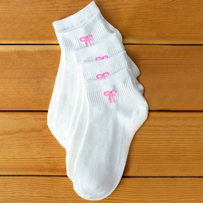 Women's Cute Bow Printed Black White Socks Spring Autumn Sweat Absorbing Breathable Soft Comfortable Casual Socks 5/10 Pairs