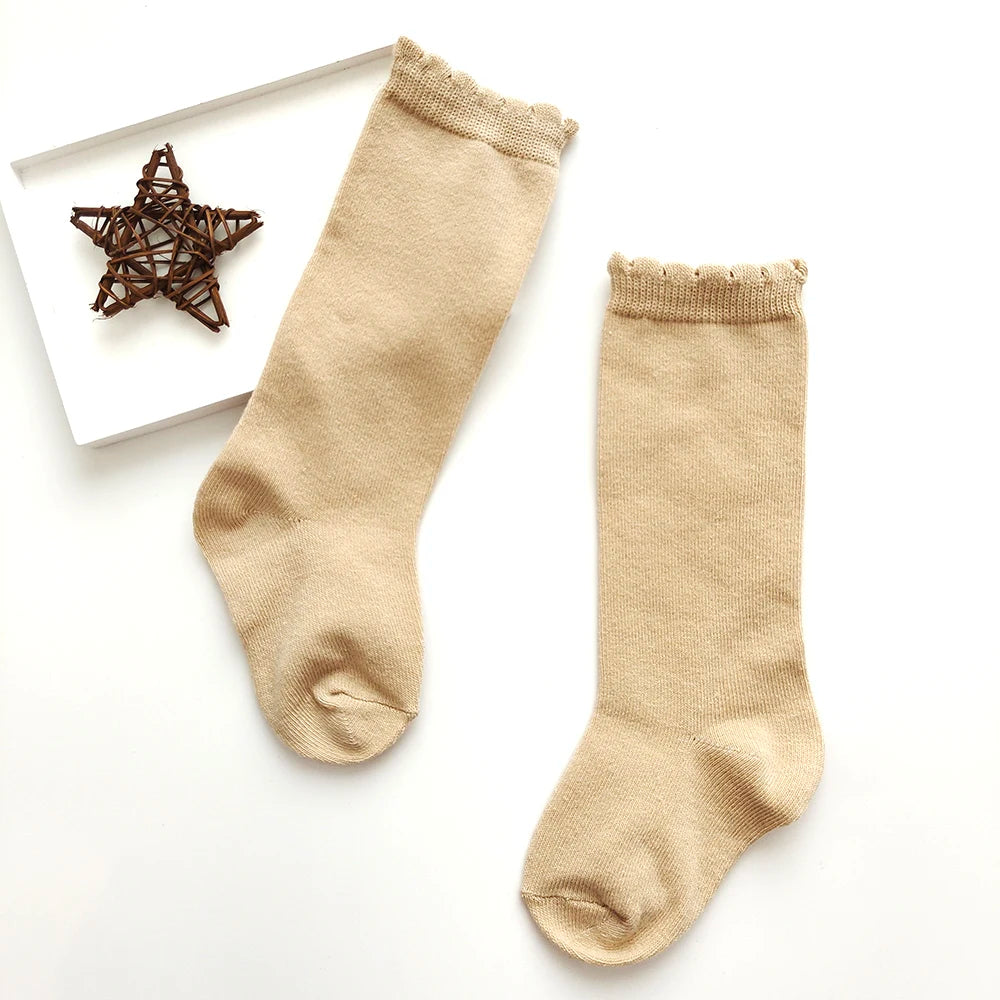 New Kids Knee High Socks Baby Girls Boys Flat Long Sock Soft Cotton Solid Color Children Stockings For 0-7 Years