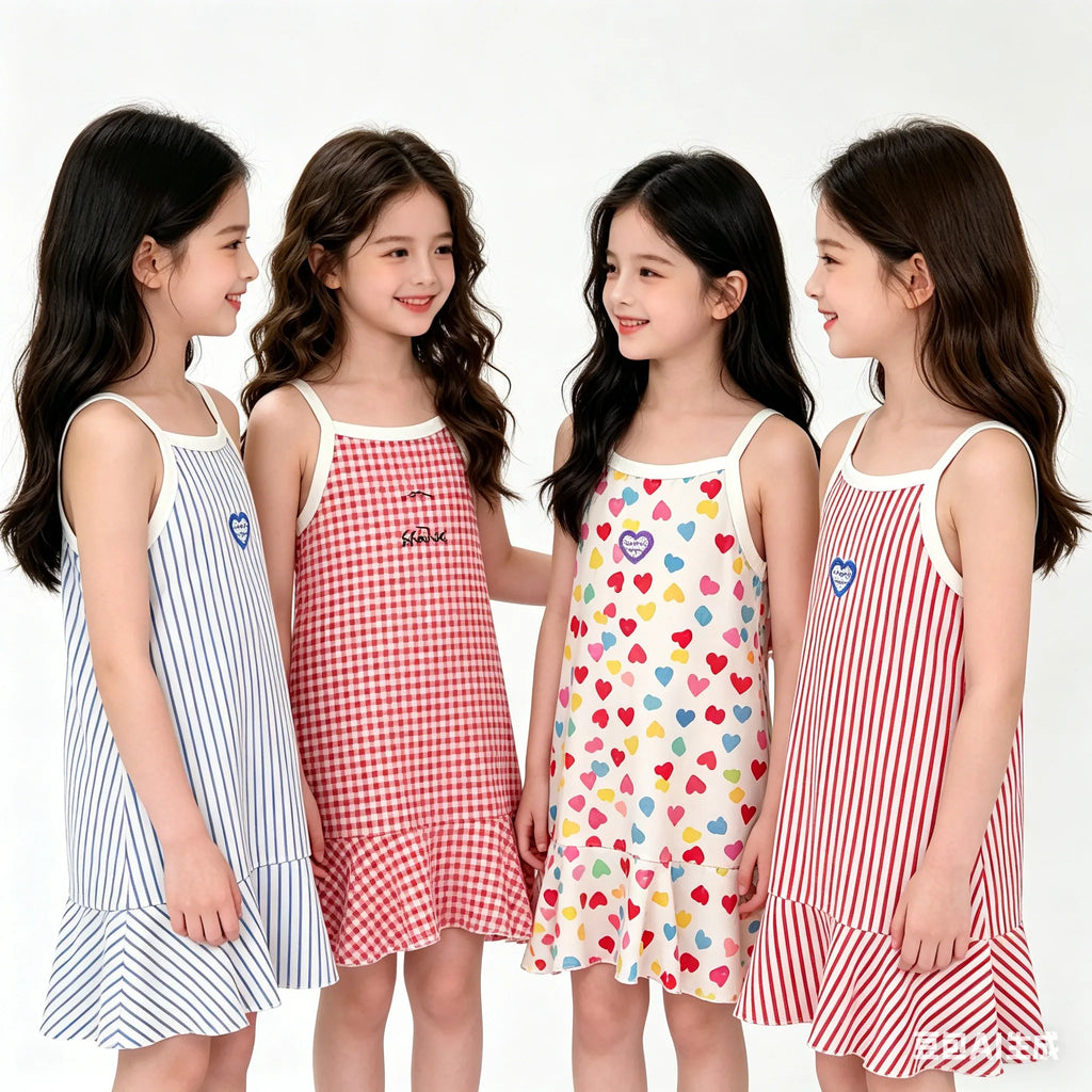 Cute Dress For Kids Girl Summer Dresses Children's Fashion Dress Thin Girls' Halter Children's Flower Polka Dot Plaid Nightgowns