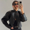Fashionable Minimalist Leather Jacket Versatile Classic Retro Loose Casual Chic Outerwear Autumn Cool Women Street Wear