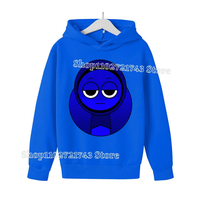 Sprunki Thick Hoodie for Children Anime Cartoon Fashion Sweatshirt Boys Girls Autumn Winter Hip Hop Hooded Hoodies Kids Clothes