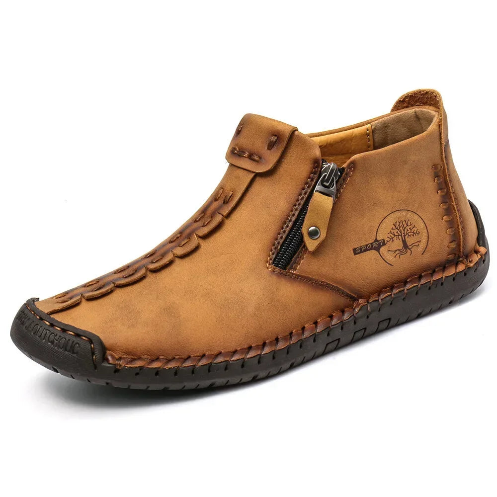 Men Boots Handmade Casual Ankle Boats for Man Male Hombres Walking Shoe Breathable Hombres Leather Wide Upright Zipper Shoes